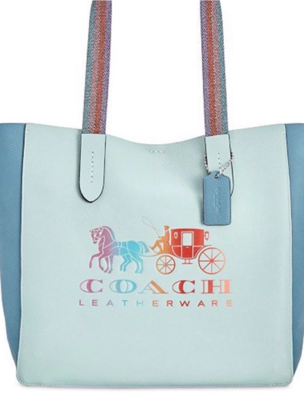 Coach Grove Carriage Logo Tote | Pebble Leather | Blue Multi | Rainbow Ombré